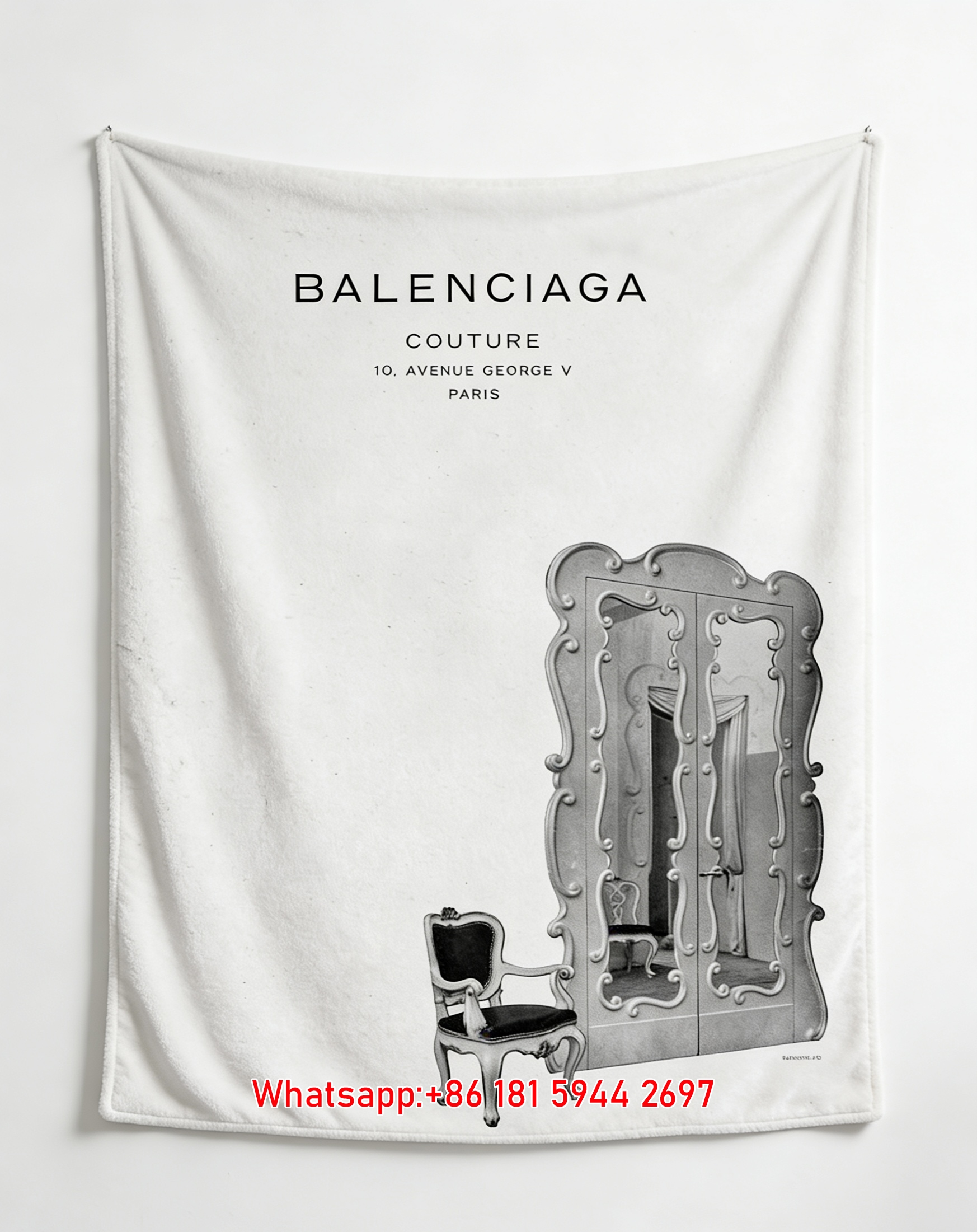 Balenciaga Vintage Furniture Print Flannel Sofa Throw Blanket BA406